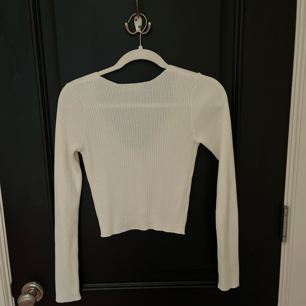 Cream Ribbed Button-Up Cardigan - Picture 2 of 2